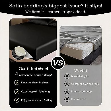 4-piece Satin Sheets King Elastic Straps Silky Bedding Deep Pocket