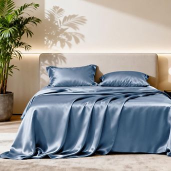 4 pc Satin Queen Sheet Set Silky Deep Pocket Bed Sheets