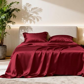 4 pc Satin Queen Sheet Set Silky Deep Pocket Bed Sheets