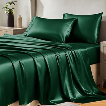 4 pc Satin Sheets King Size Silky Soft Bedding Deep Pocket Elastic Hair Skin Bedroom