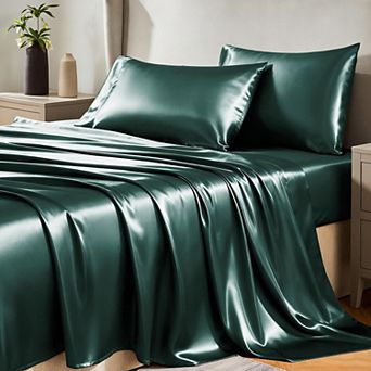 4 pc Satin Sheets Queen Silky Soft Bedding Deep Pocket Elastic