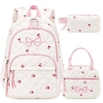 3 pc Quilted Bow School Backpack Set