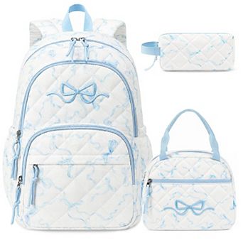 3 pc Quilted Bow School Backpack Set