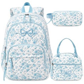 3 pc Quilted Bow School Backpack Set