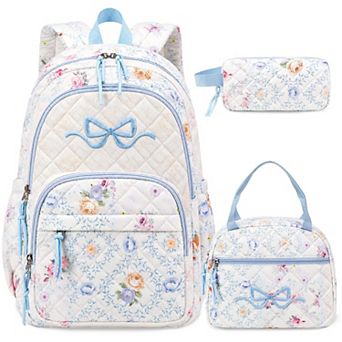 3 pc Quilted Bow School Backpack Set