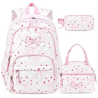 3 pc Quilted Bow School Backpack Set