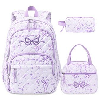 3 pc Quilted Bow School Backpack Set