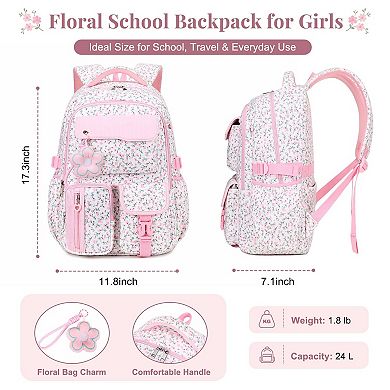 Corduroy Schoolpack Floral Bookbag Multi-pocket