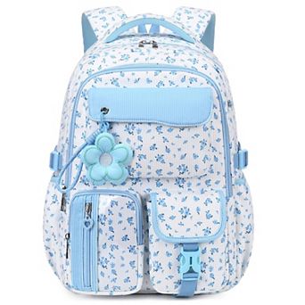 Corduroy Schoolpack Floral Bookbag Multi-pocket
