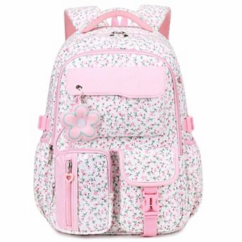 Corduroy Schoolpack Floral Bookbag Multi-pocket