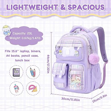 Backpack School Pom Charm Lightweight Water Resistant