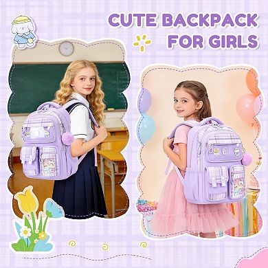 Backpack School Pom Charm Lightweight Water Resistant
