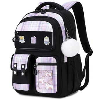 Backpack School Pom Charm Lightweight Water Resistant