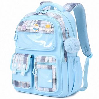 Backpack School Pom Charm Lightweight Water Resistant