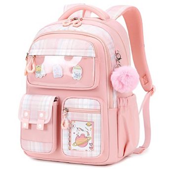 Backpack School Pom Charm Lightweight Water Resistant