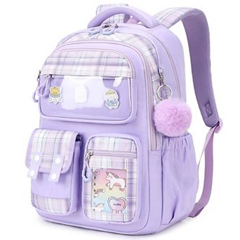 Backpack School Pom Charm Lightweight Water Resistant