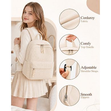 Corduroy Laptop Backpack Women Travel School Bag