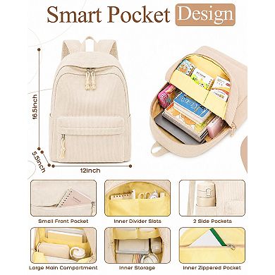 Corduroy Laptop Backpack Women Travel School Bag