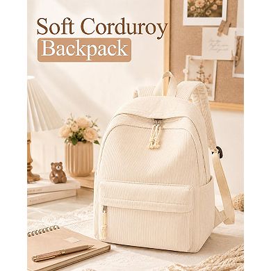 Corduroy Laptop Backpack Women Travel School Bag