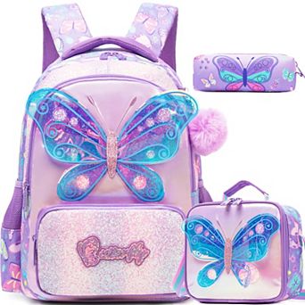 3-in-1 School Backpack Lunch Bag Butterfly Kids