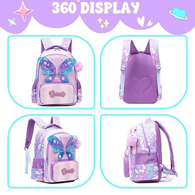 3-in-1 School Backpack Lunch Bag Butterfly Kids