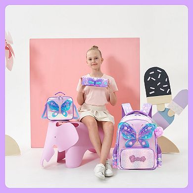 3-in-1 School Backpack Lunch Bag Butterfly Kids