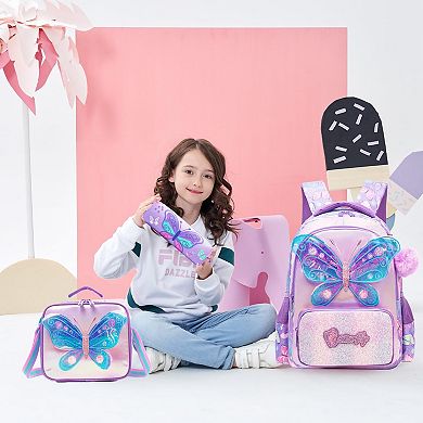 3-in-1 School Backpack Lunch Bag Butterfly Kids