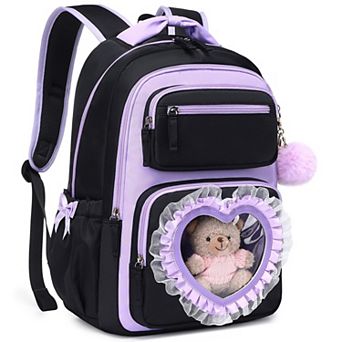 17” Heart-shaped Window School Backpack Water-resistant Cute Schoolgirl backpack