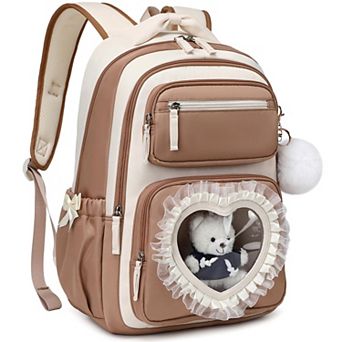 17” Heart-shaped Window School Backpack Water-resistant Cute Schoolgirl backpack