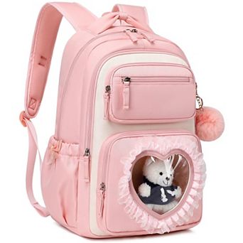 17” Heart-shaped Window School Backpack Water-resistant Cute Schoolgirl backpack