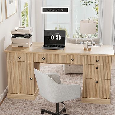 60" Modern Executive Desk with Charging Station