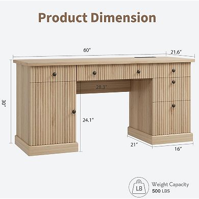 60" Modern Executive Desk with Charging Station