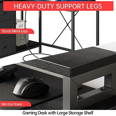 L Shaped Desk with Power Outlets and Led Lights