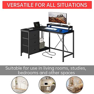 L Shaped Desk with Power Outlets and Led Lights