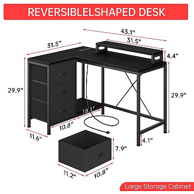 L Shaped Desk with Power Outlets and Led Lights