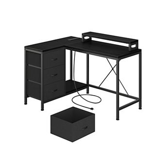 L Shaped Desk with Power Outlets and Led Lights