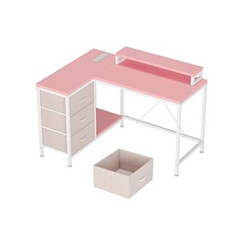 L Shaped Desk with Power Outlets and Led Lights