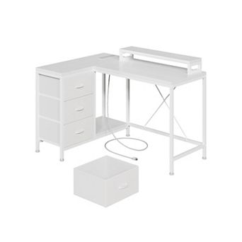 L Shaped Desk with Power Outlets and Led Lights