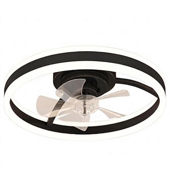 20" Ceiling Fan with Light, Low Profile Flush Mount LED Fandelier with Remote, 6 Speeds, 3 Color