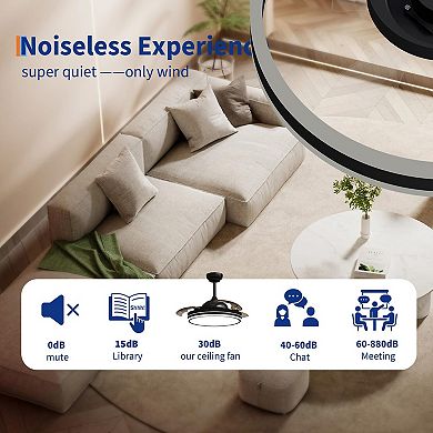 20" Ceiling Fan with Light, Low Profile Flush Mount LED Fandelier with Remote, 6 Speeds, 3 Color