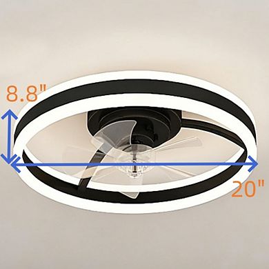 20" Ceiling Fan with Light, Low Profile Flush Mount LED Fandelier with Remote, 6 Speeds, 3 Color