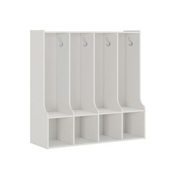 4-Section Kids Coat Locker & Cubby Storage Organizer, 8 Hooks, 4 Cubbies, Jackets & Backpack Shelf