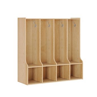 4-Section Kids Coat Locker & Cubby Storage Organizer, 8 Hooks, 4 Cubbies, Jackets & Backpack Shelf