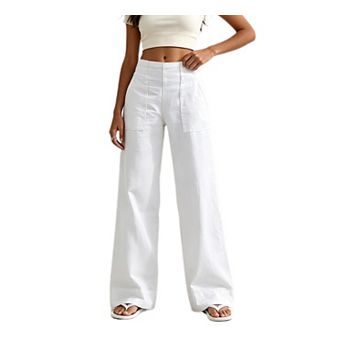 Women's Wide Leg Pants High Waist Straight Trousers Elastic Waist Baggy Cargo Pants with Pockets
