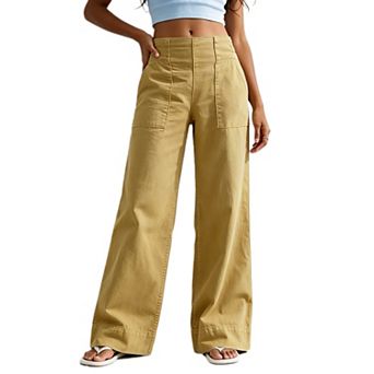 Women's Wide Leg Pants High Waist Straight Trousers Elastic Waist Baggy Cargo Pants with Pockets
