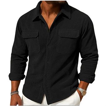 Men's Corduroy Button Down Shirt Jackets Casual Long Sleeve Collared Blouse Shirts with Pocket