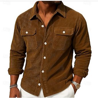 Men's Corduroy Button Down Shirt Jackets Casual Long Sleeve Collared Blouse Shirts with Pocket