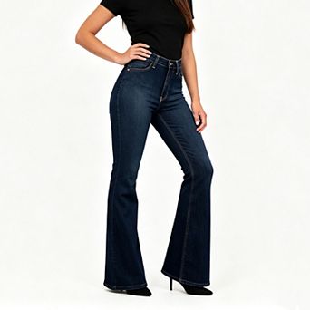 Women's High Waist Stretch Bootcut Jeans, Slim Elastic Denim Five Pocket Wide Flared Long Pants