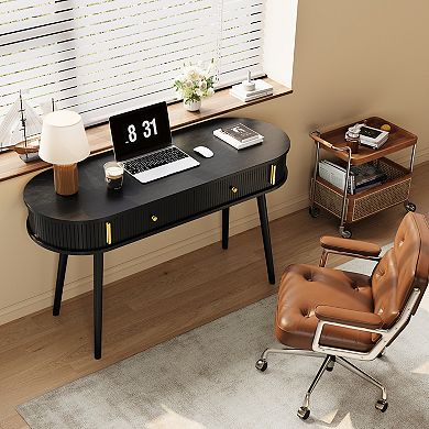 Office Desk w/ 2 Drawers, 59" Laptop Computer Work Study Desk, Executive Computer Table w/Storage