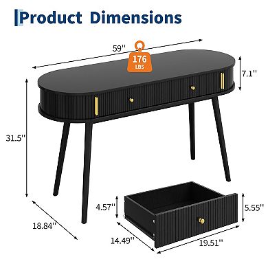 Office Desk w/ 2 Drawers, 59" Laptop Computer Work Study Desk, Executive Computer Table w/Storage